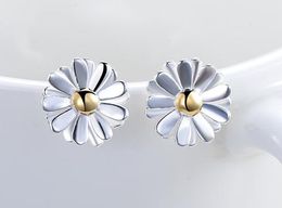925 Sterling Silver Stud Earrings Fashion Jewellery Double layers of Sunflower Elegant Style Earring for Women Girls