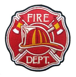 HOT SALE Fire Dept Patch with Hard Hat and Axes Embroidery Badges 3.5 Inch Iron On Patches Front Clothing Applique Free shipping