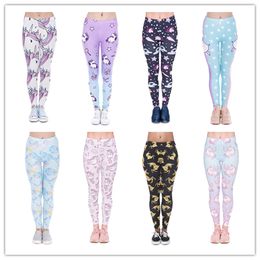 DHL GRATIS! 10 pz/lotto Leggings Donna Arcobaleno Legins Unicorn Stars Stripe 3D Stampa Accogliente Legging Donna Vita Alta Leggings Casual