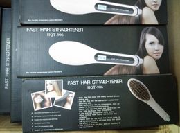 HQT-906 White Pink Straightening Irons Come With LED Display Electric Straight Hair Comb Brush US EU AU UK Plug with Black Box 40pcs/lot DHL