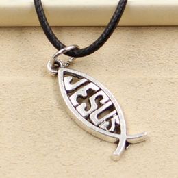 NEW HOT 20pcs/lot Vintage Silver Fish Jesus Black Choker Chain Necklaces Pendants Jewellery