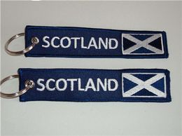 Embroidered SCOTLAND St. Andrews Scottish Flag Double Sided Keyrings Keychains 13x2.8cm 100pcs lot