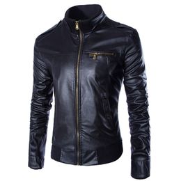 Wholesale- New PU Leather Jacket Men Blouson Moto Cuir Mens Windproof Motorcycle Biker Jacket Jaqueta de Couro Veste Cuir Homme Y037