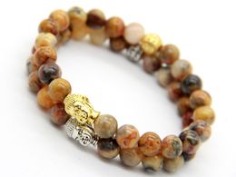 New Design Summer Bracelets Wholesale Top Quality Natural Crazy Agate Stone Beads Gold and Silver Buddha Bracelets Jewellery