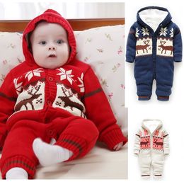 -bebê 1pcs Natal grossa macacão de tricô cartoon menina salto do inverno terno roupa com capuz infantil de uma peça só xmas roupas Retail