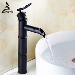 High Arch Perfect Bamboo Oil Rubbed Bronze Black Finish Bathroom Basin Hot&Cold Mixer Tap High Quality Waterfall Faucet SY-028R