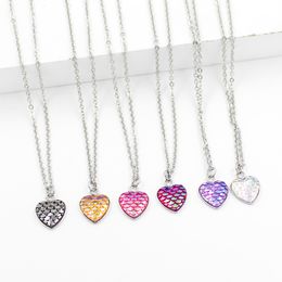 Fashion 12mm Druzy Drusy Necklace Stainless Steel Heart Love Fish Scale Necklace Iridescent Shimmery Mermaid Scale Necklace