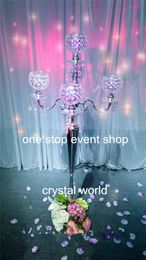 110CM tall 5 Arm metal candle stand with crystal beads for wedding decoration