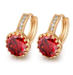 Lovely Women Jewellery 18K Yellow Gold Plated Clear/Red/Green CZ Earrings for Girls Nice Gift