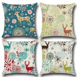 Christmas Style Reindeer Pillow Case XMAS Theme Deer Printing Pillow Cover Home Sofa Chair Linen Home Textiles Cushion Cover Xms Gift