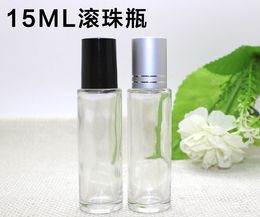 15ml Clear Glass Bottle With Stainless Roller+ Black And Aluminium lid(two lines) Cap,15ml Roll-on Bottle for 15cc Oil Sample Care