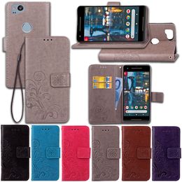 PU Leather Cases Cover Stand for Google Pixel 2 Lucky Four Leaf Clover with Wallet Card Holder Hand Strap