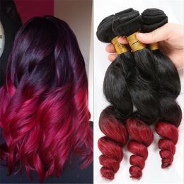 1b Red Lose Wave Hair Weaves 3 Pcs Lot Unverarbeitetes Doppeltes Einwirkendes Brasilianisches Lose Lockiges Ombre Rot Haar Bundelt Fur Schwarze