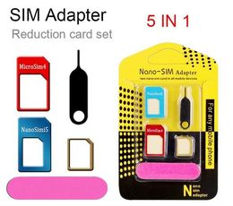 Aluminum Metal Nano Sim Card Adapters 5 in 1 Micro Sim Stander Sim Card Tool for iphone 6s 5s all cell phone Devices