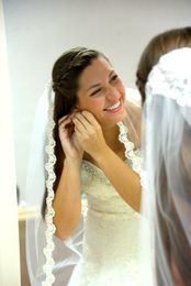 New Top Quality Best Sale One Layer White Ivory Chapel Length Lace Applique Wedding veil For Wedding Dresses