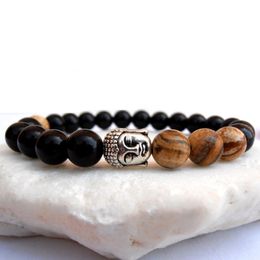 SN0560 Energy bracelet Men Buddha bracelet Onyx bracelet Picture jasper Meditation bracelet Natural Stone Bracelet Wholesale