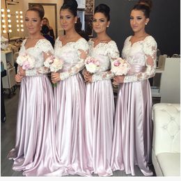 Cheap Lilac Bridesmaid Dresses Wedding Guest Wear Sweetheart Long Sleeves White Lace Appliques Party Dress Plus Size Maid Of Honor Gown