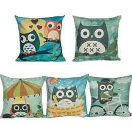 Cute Owl Printing 45*45 Pillow Covers Christmas Pillow Case Square Linen Cotton Pillowcases For Home Cars Couch