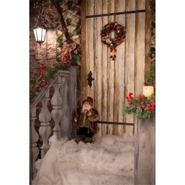 Vinyl Photography Backdrops Christmas Garland Santa Claus Indoor Wood Wall Baby Newborn Studio Booth Prop Kids Children Photo Background