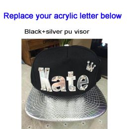 Custom Snapbacks 3D acrylic letters PU Leather flat Visor hats wholesale Adjustable Acrylic Hip Hop Cap