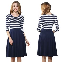 Discount Business Skirt Length 2017 Women Formal Full Skirted Dress Blue Whiteed Scoop Discount Business Skirt Length 2017 Women Formal Full Skirted Dress Blue Whiteed Scoop