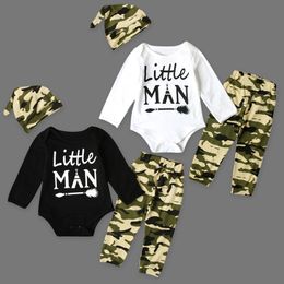 New baby boys clothes sets INS infant toddlers letter printing romper + Camouflage long pants+hat 3 pcs suits Z11