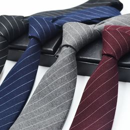 Stripe Neck tie 4 Colors 6*145cm Cotton & Linen and cashmere leisure necktie Occupational for Father's Day Men's business tie Christmas Gift