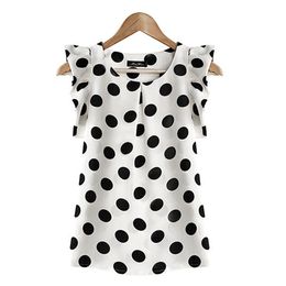 Wholesale- Women Polka Dot Feifei Sleeve Casual Blouse Short Sleeve Chiffon Summer Tops