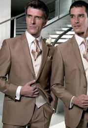 New Design Light Brown Groom Tuxedos Groomsmen Peak Lapel Best Man Suits Mens Wedding Blazer Suits (Jacket+Pants+Vest+Tie) NO:638