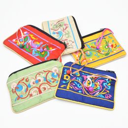 10pcs Bells Chinese style Double Embroidery Satin Little Zip Bags for Jewellery Gift Pouch Packaging Card Cover Women Coin Purse Favours