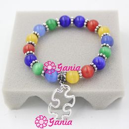 free newest wholesale puzzle Jewellery awareness autism beaded autism charm bracelet for puzzle autism awareness gift