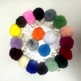 20 colors Fur Ball Keychain lovely 8CM Genuine Leather Rabbit fur key chain for car key ring Bag Pendant car keychains