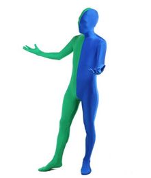 Lycra Spandex Green And Blue Split Zentai Full Body Suit