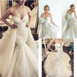 Sweety With Detachable Overskirt Bridal Dresses Sweetheart With Applique Mermaid Style Wedding Dresses Back Zipper Custom Made Wedding Gowns