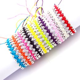 10 Colors Handmade Woven Hippie Silver Acylic Beads Hemp Friendship Bracelet Wristband Women Bulk for Women and Men