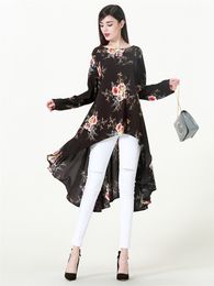 Shirts Fashion Women Lady Muslim Loose T shirt Top Dress Islamic Long Sleeve Floral Printed Maxi Short Kaftan Abaya Arab Clothes