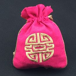 Small Large Cotton Linen Jewellery Pouch Gift Bags Chinese style Embroidered Joyous Decorative Craft Packaging Bag Lavender Sachet Pack