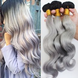 sliver grey ombre human hair extensions 3pcs 1b grey hair body wave two tone ombre peruvian hair weaves