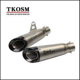 TKOSM Laser SC Marking 88 * 310mm 51mm Universal Motorcycle Stainless Steel Muffler Pipe with Net For Exhaust Escape with Mesh