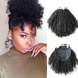 pony tail human hair for black women short high afro puff kinky curly drawstring ponytail 120g