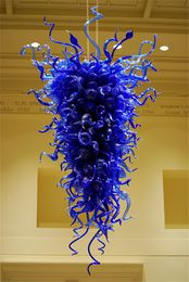 Modern Large Deep Blue Chandeliers Handicraft Blown Glass High Hanging Chandelier Lighting for Hotel Lobby Decoration