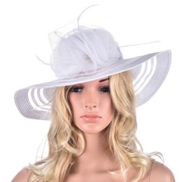 Womens Tea Party Wide Brim Floral Feather Polyester Kentucky Derby Church Dress Sun Beach Hat A340