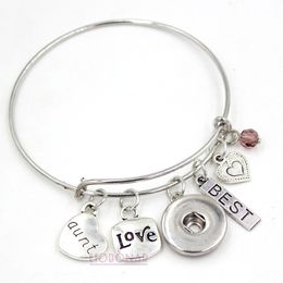 Wholesale Snap Jewellery Adjustable Expandable Wire Bangle Memorial Aunt Charm Bracelet Snap Button Bracelets for Family Aunt Gift