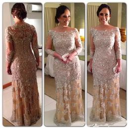 Elegant Arrival Of The Bride Suits Jewel Scoop Neckline Long Sleeves Applique Pearls Beaded Dress Custom Made Floor Length Mother Formal Mermaid Dresses