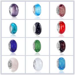 50pcs Boutique Silver plated 925 boldface stamped Murano Glass Beads Jewellery DIY accessories Charms big hole Bead Fits EUR Bracelets A-018