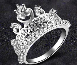 beautiful princess jewelry plating 925 Sterling Silver crown crystal diamond ring zircon Luxurious wedding ring size US7/8