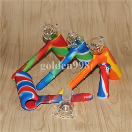 wholesale Silicone Glass Hammer Bongs 6 holes Glass Percolator Portable bongs pipes bubbler with 18.8mm Glass Bowl Free Shipping DHL