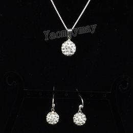 10mm White Disco Ball Pendant Earrings And Necklace Crystal Jewellery Set For Present 10 Sets Wholesale