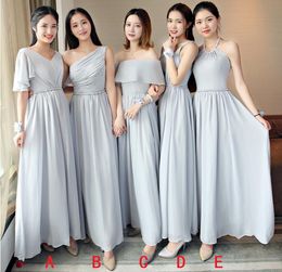 5 Styles Modest Custom Made Chiffon Bridesmaid Dresses Floor Length Square Arabic Wedding Guest Dresses National Waist Maid Of Honor Gowns