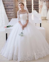 Scoop Half-Sleeves Ball Gown Tulle Wedding Dress Bridal Dresses Applique Robe de Marriage Wedding Gowns
